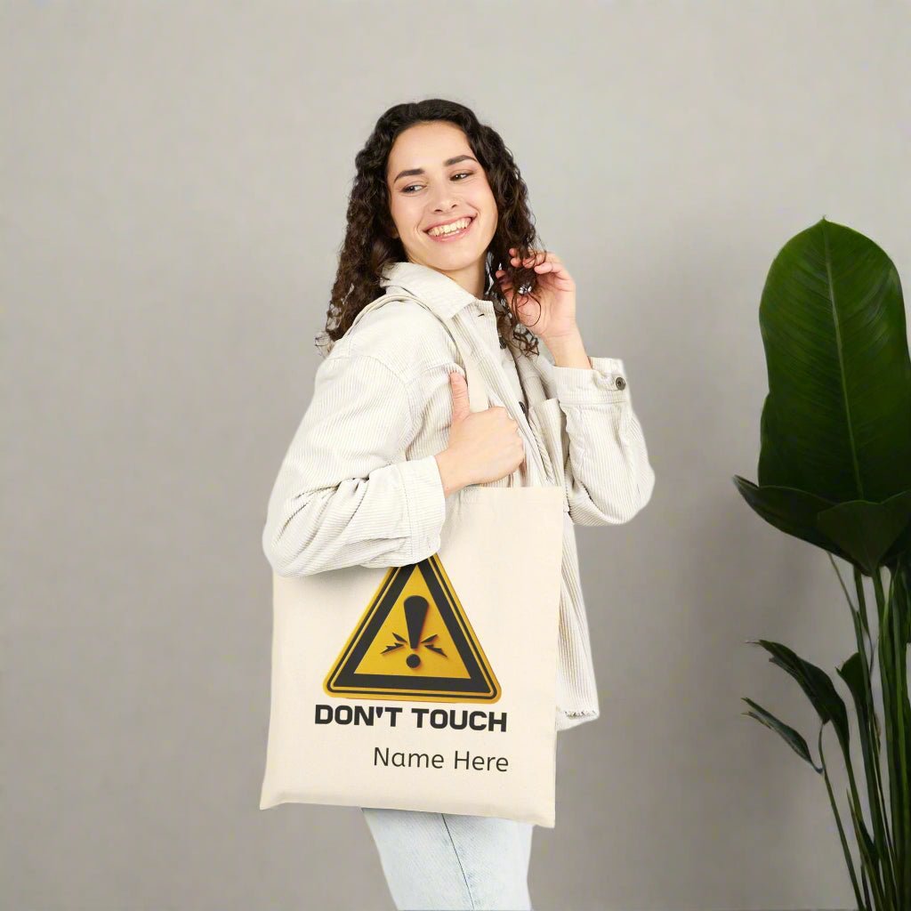 Cotton Canvas Tote Bag - Personalized Don't Touch Custom Name - Gift for Her, Customizable Bag, Shopping Purse, Reusable Carryall, - Vicky Garden