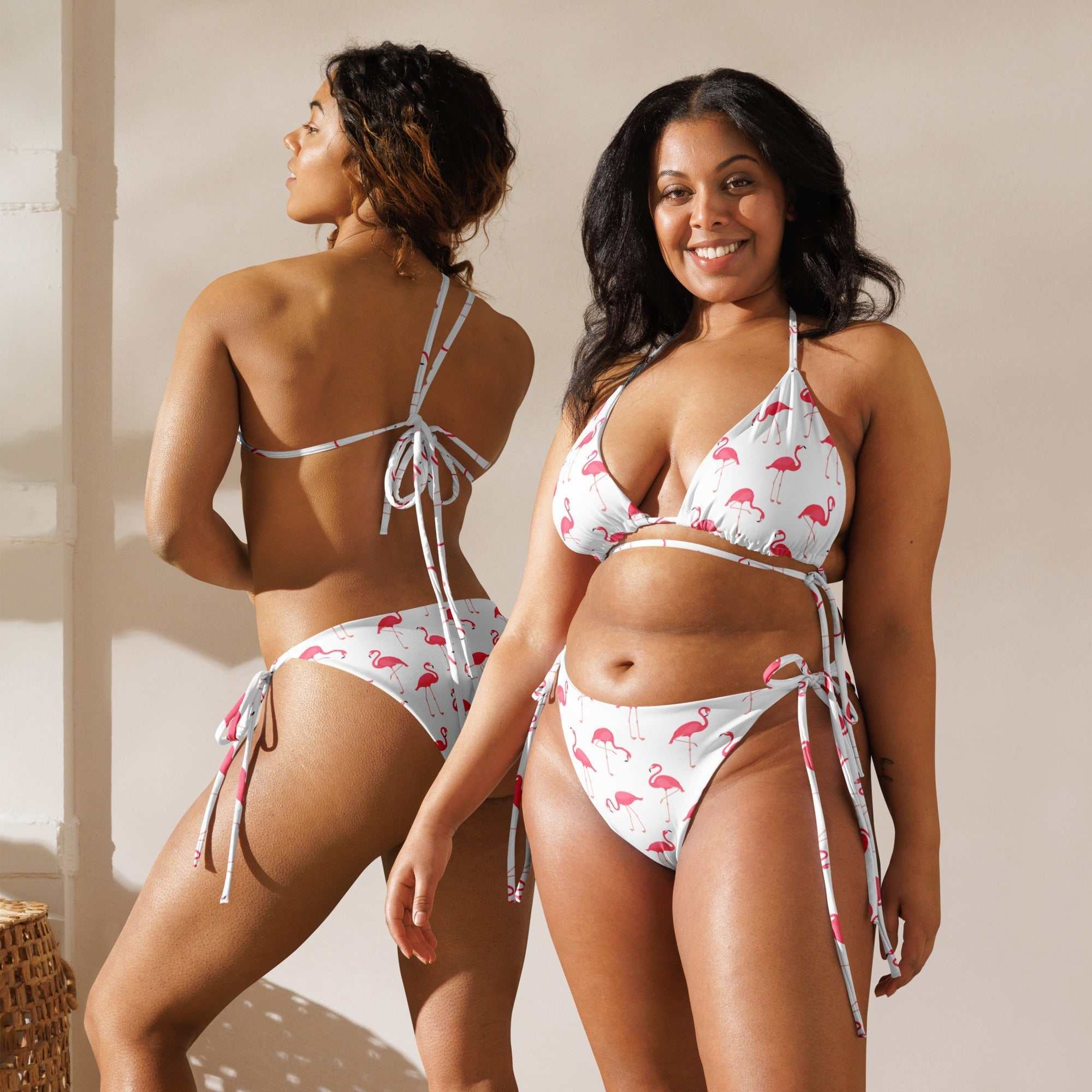 Flamingo Print Halter Bikini Set – Playful Two - Piece Swimsuit with UPF 50+ - Vicky Garden