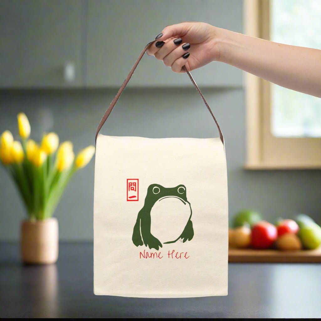 Frog Canvas Lunch Bag, Matsumoto Hoji Tote, Japanese Lunch Bag, Unimpressed Frog, Lunch Box, Reusable Tote Bag - Vicky Garden