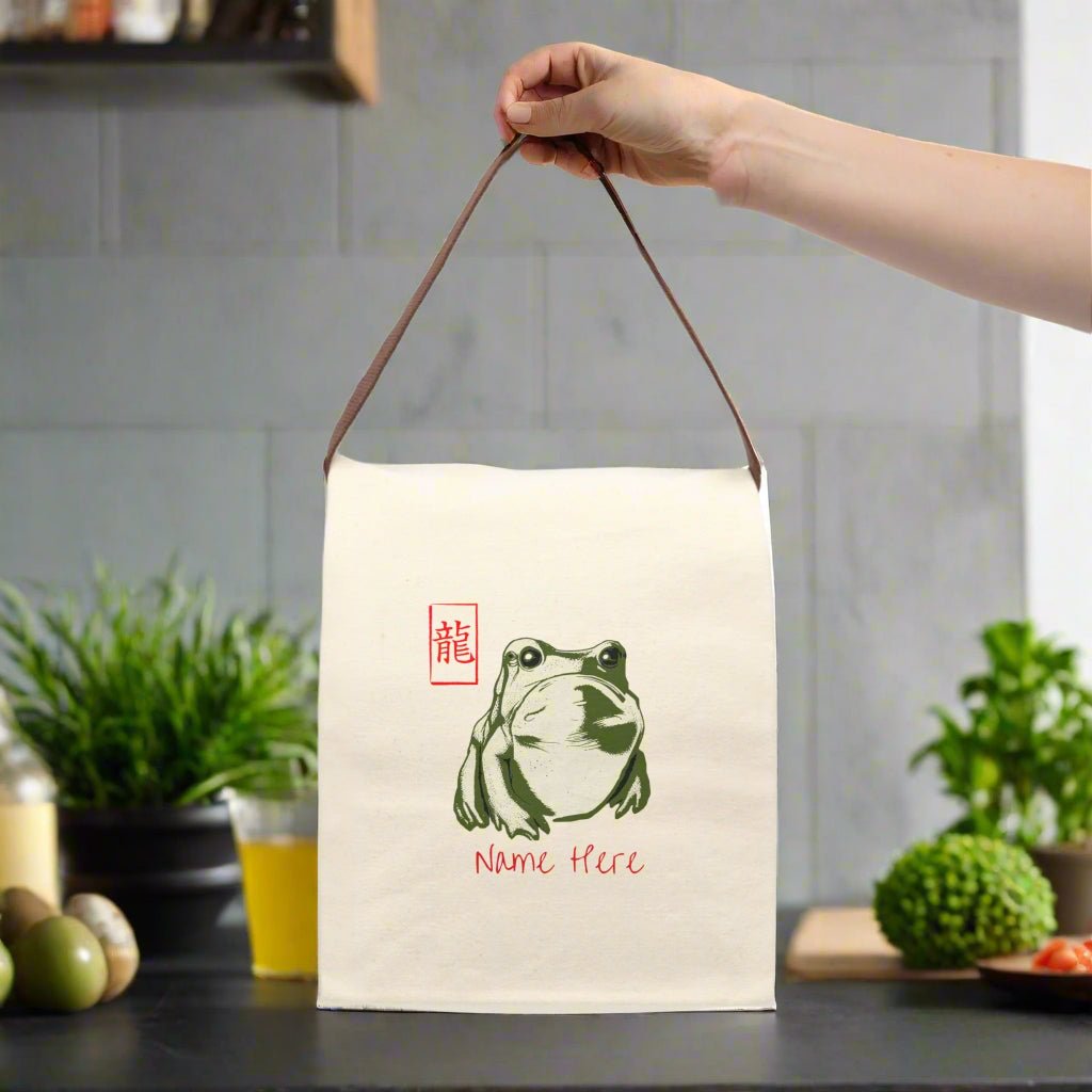 Frog Canvas Lunch Bag, Matsumoto Hoji Tote, Japanese Lunch Bag, Unimpressed Frog, Lunch Box, Reusable Tote Bag - Vicky Garden