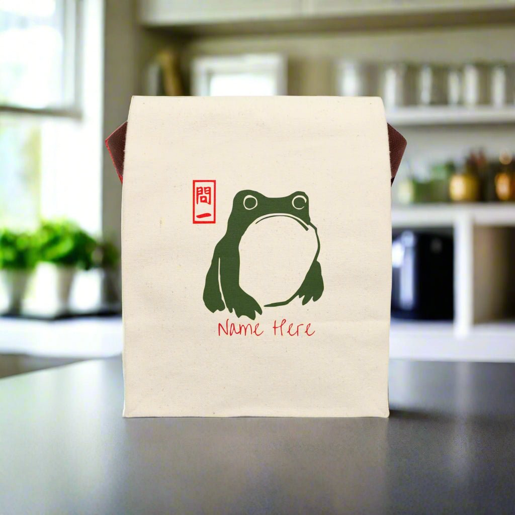 Frog Canvas Lunch Bag, Matsumoto Hoji Tote, Japanese Lunch Bag, Unimpressed Frog, Lunch Box, Reusable Tote Bag - Vicky Garden
