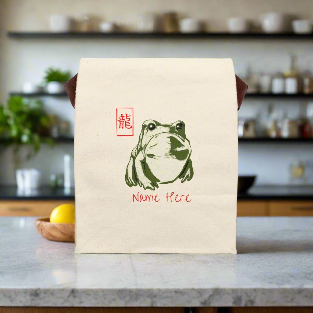Frog Canvas Lunch Bag, Matsumoto Hoji Tote, Japanese Lunch Bag, Unimpressed Frog, Lunch Box, Reusable Tote Bag - Vicky Garden