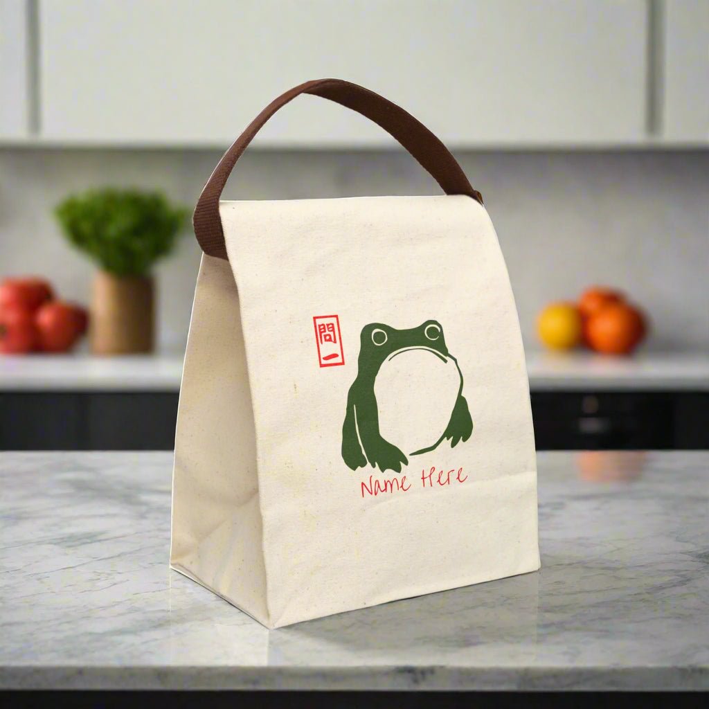 Frog Canvas Lunch Bag, Matsumoto Hoji Tote, Japanese Lunch Bag, Unimpressed Frog, Lunch Box, Reusable Tote Bag - Vicky Garden