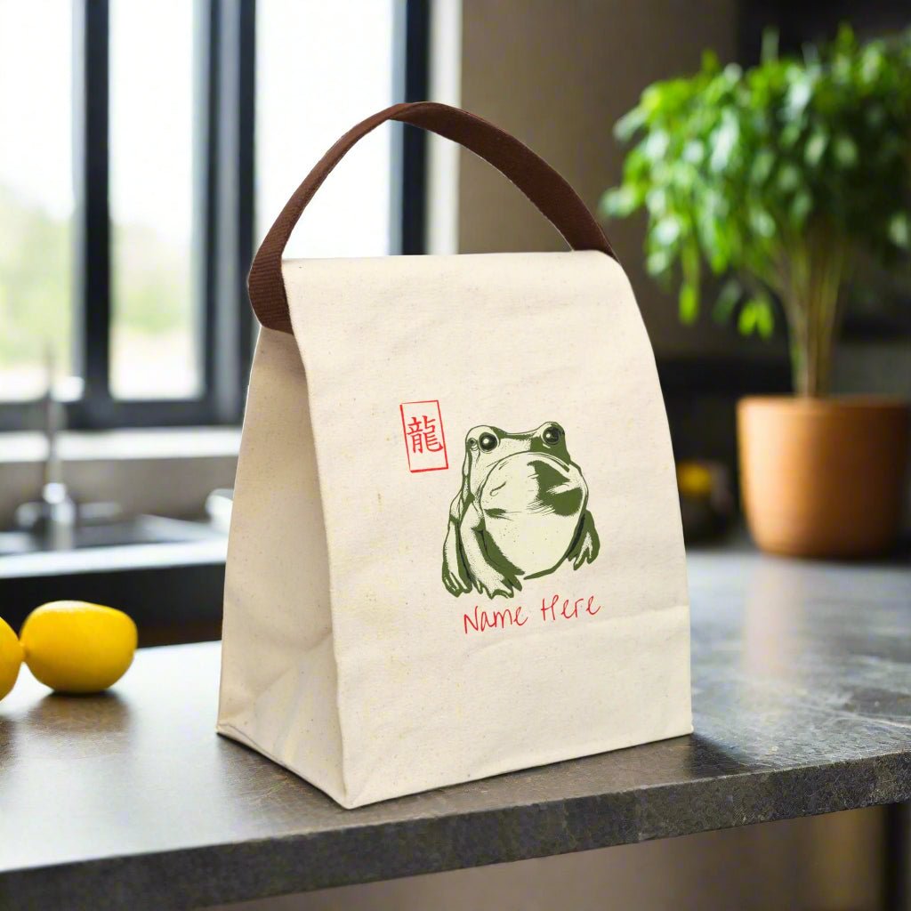 Frog Canvas Lunch Bag, Matsumoto Hoji Tote, Japanese Lunch Bag, Unimpressed Frog, Lunch Box, Reusable Tote Bag - Vicky Garden