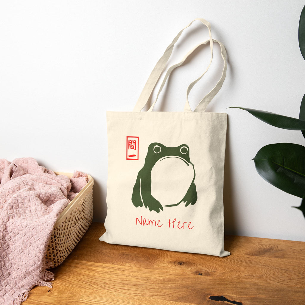 Matsumoto Hoji Frog Tote Bag - Adorable Japanese Tote Bag, Unimpressed Sad Grumpy Anime Frog Canvas Bag, Gift for Toad Lovers - Vicky Garden