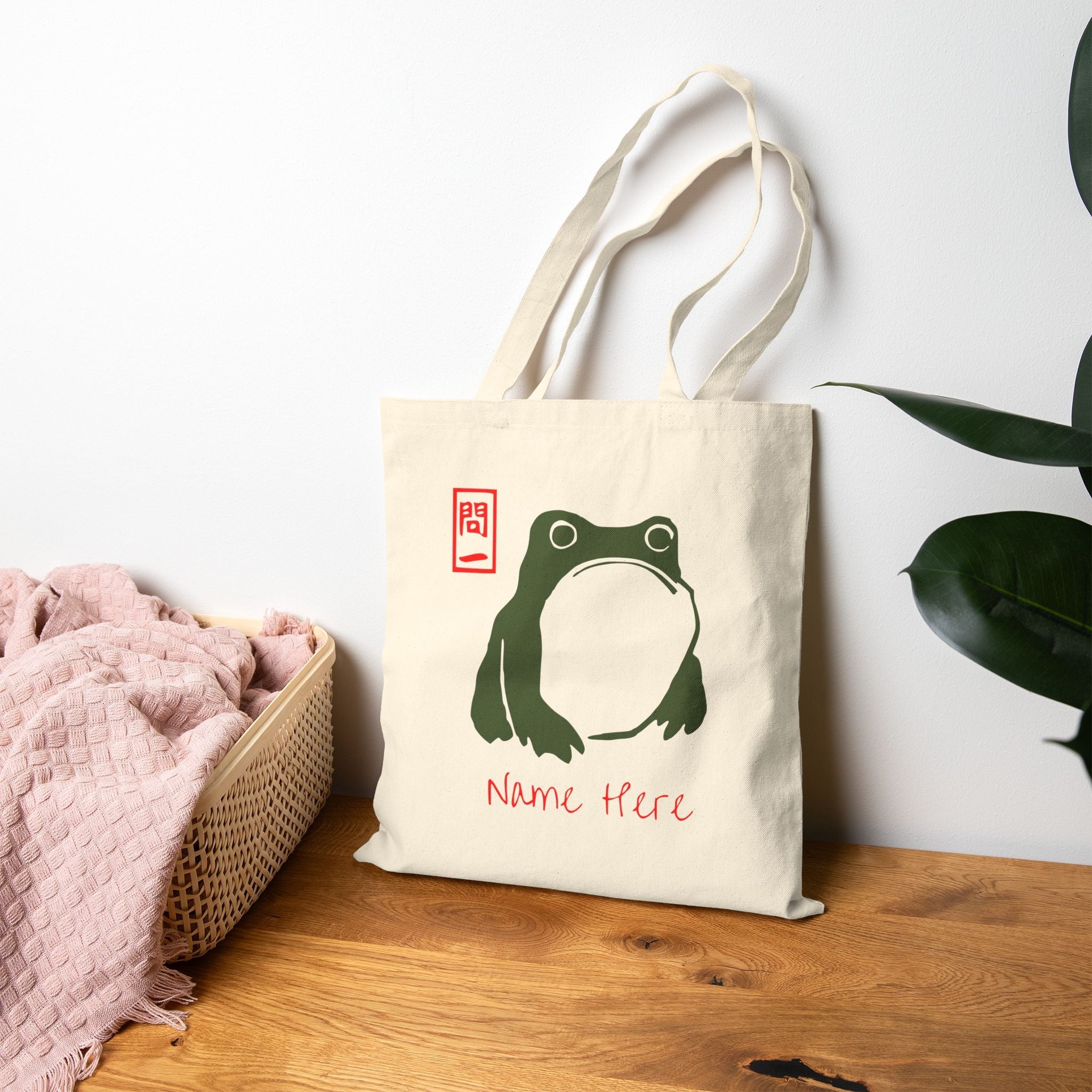 Matsumoto Hoji Frog Tote Bag - Adorable Japanese Tote Bag, Unimpressed Sad Grumpy Anime Frog Canvas Bag, Gift for Toad Lovers - Vicky Garden