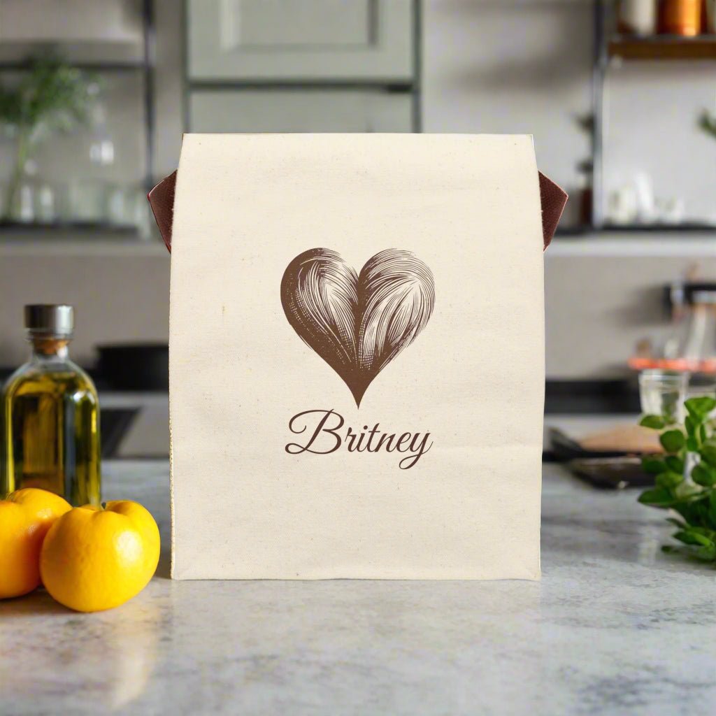 Personalized Heart Canvas Lunch Bag, Eco - Friendly Tote, Custom Lunchbox, Gift for Her, Sustainable Meal Bag - Vicky Garden