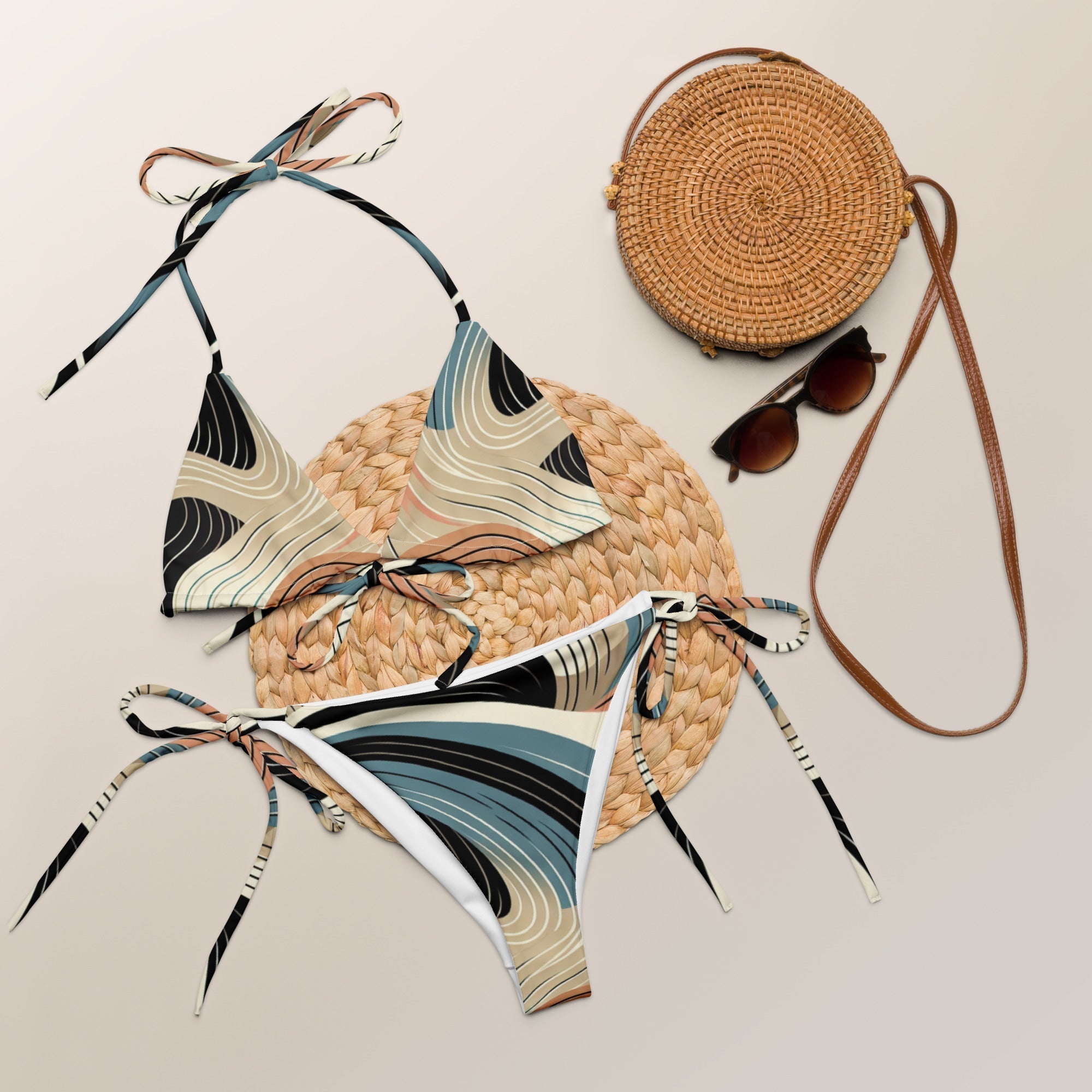 Retro Abstract Colorful - print recycled string bikini - Vicky Garden