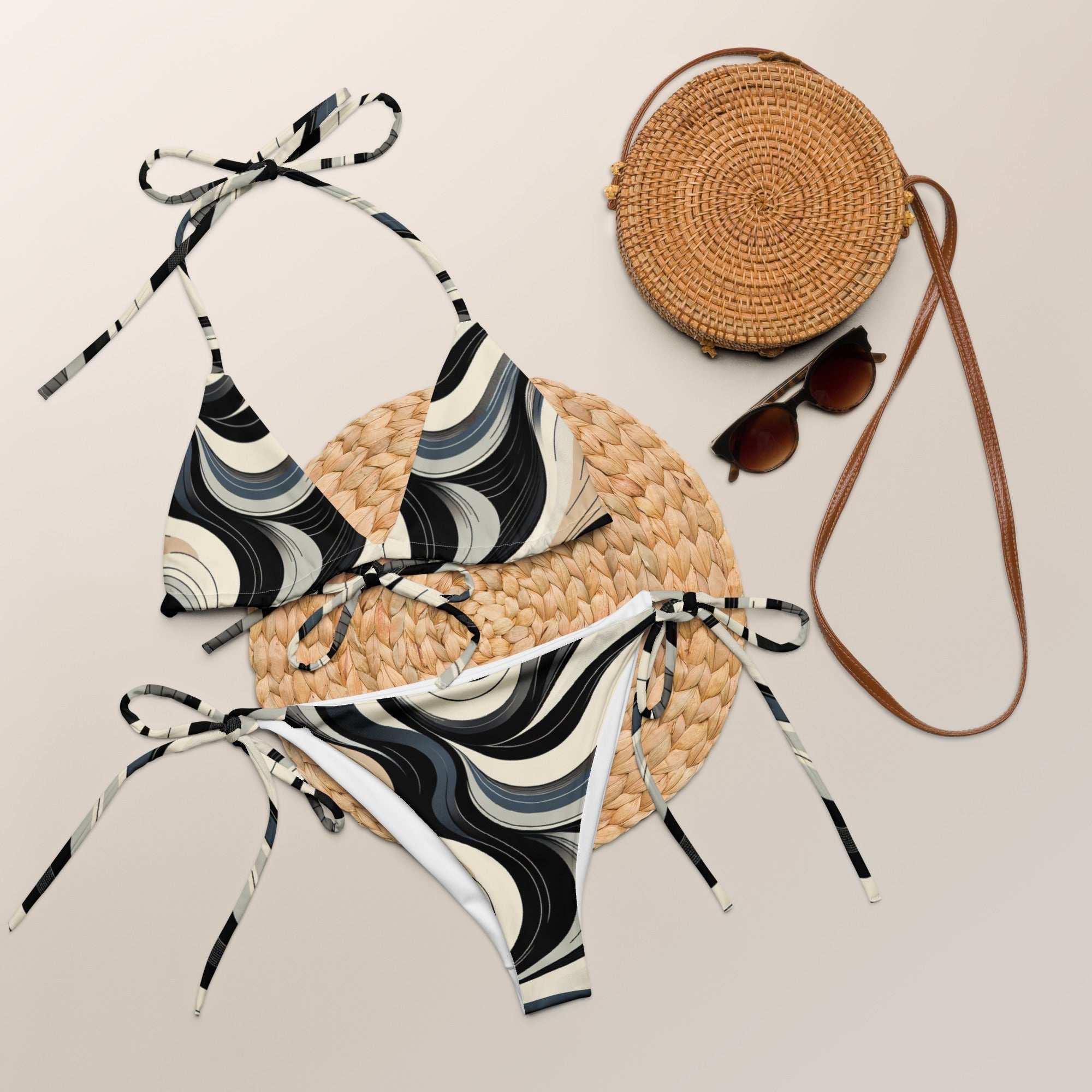 Retro Swirl Print String Bikini Set – Chic & Trendy Two - Piece Swimsuit with UPF 50+ - Vicky Garden