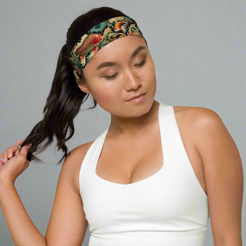Soft Stretchy Headband for Comfort and Style - Workout Essential Swimming Koi Pattern Yoga - Vicky Garden