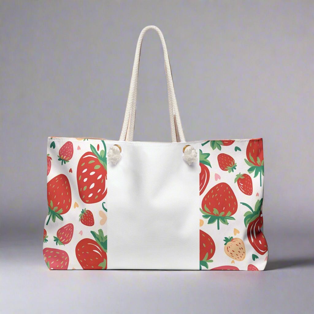 Strawberry Fruit Theme Weekender Bag - Custom Name Personalized, Beach Tote, Travel Duffel, Overnight Carry - On, Summer Vacation Gift - Vicky Garden