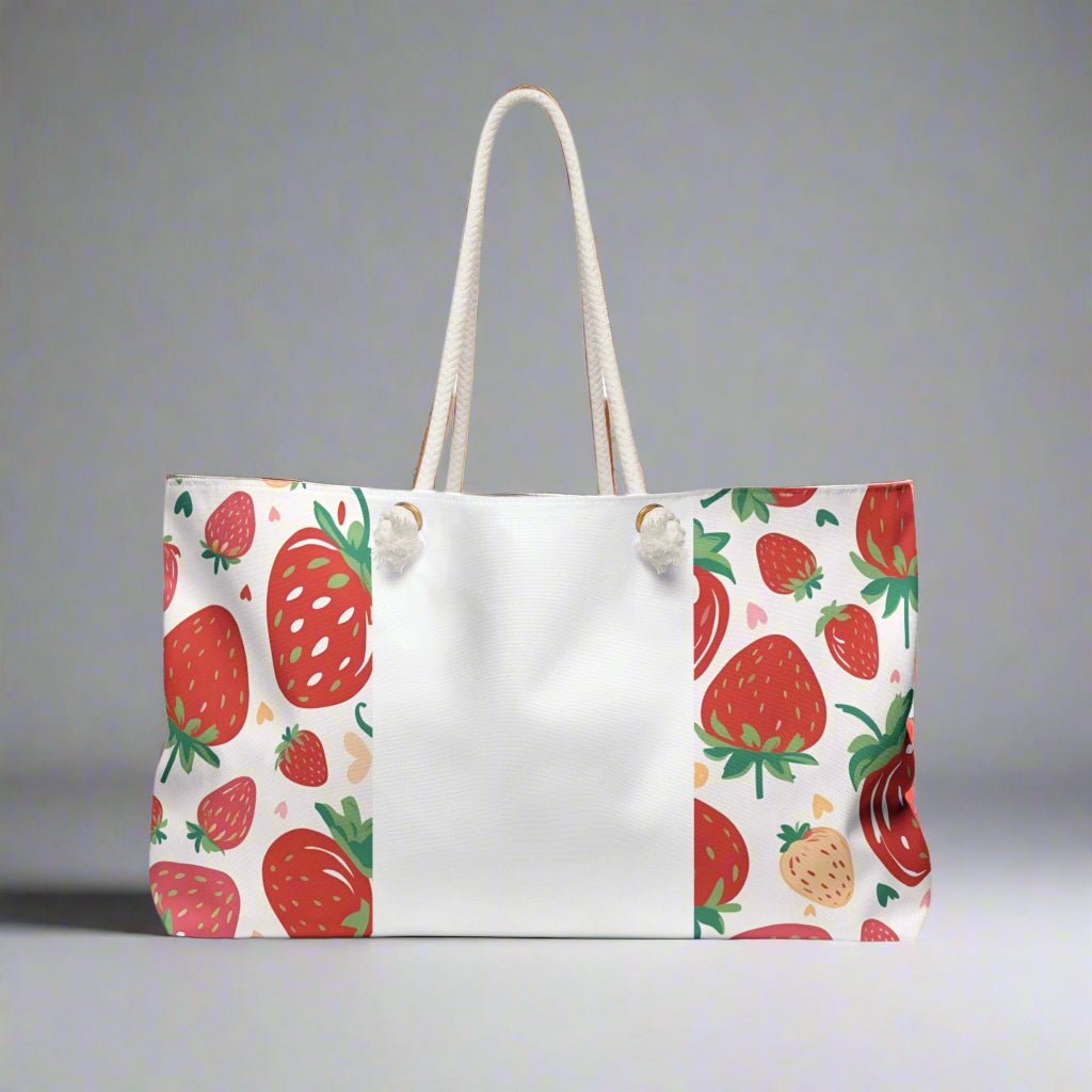 Strawberry Fruit Theme Weekender Bag - Custom Name Personalized, Beach Tote, Travel Duffel, Overnight Carry - On, Summer Vacation Gift - Vicky Garden