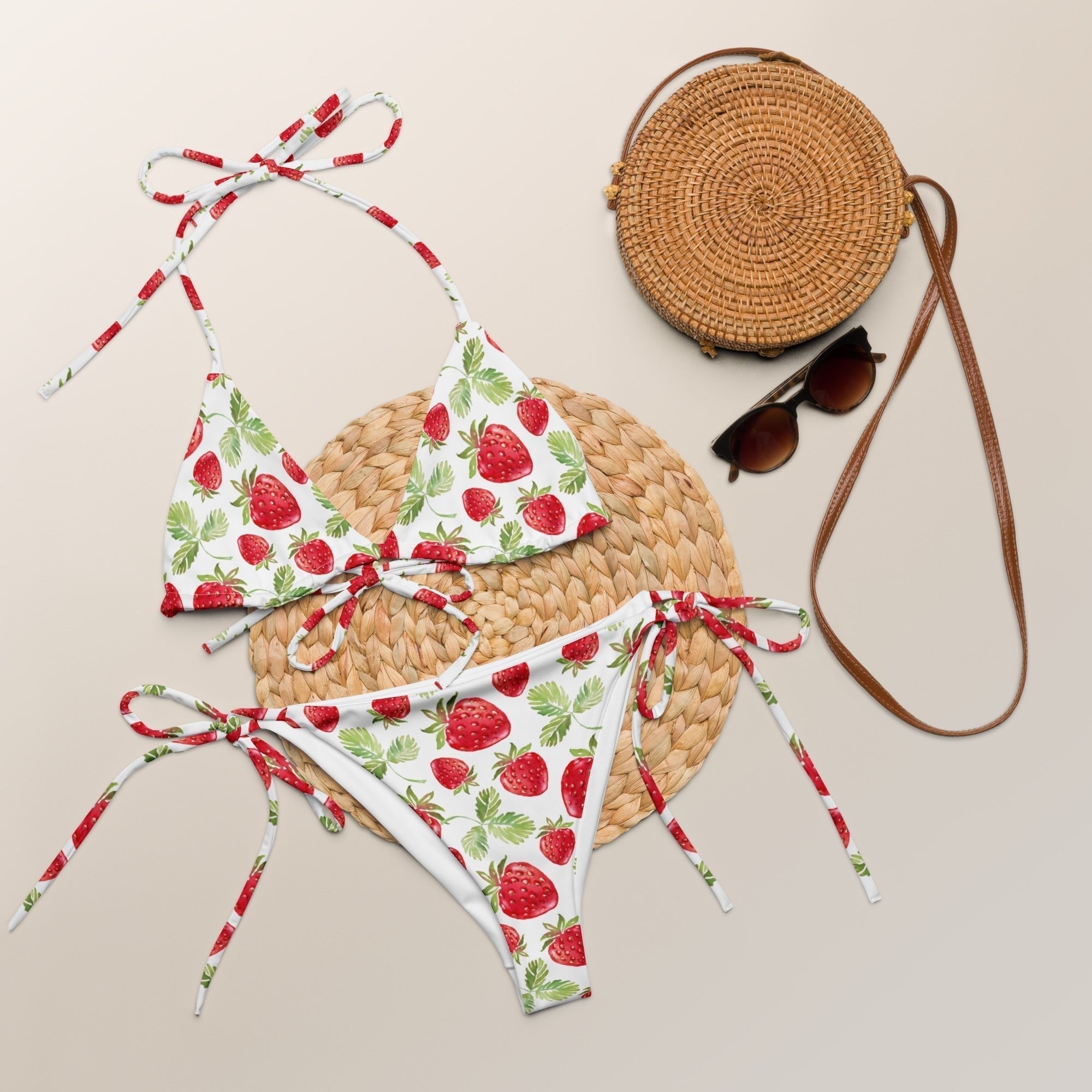 Strawberry pattern All - over print recycled string bikini - Vicky Garden