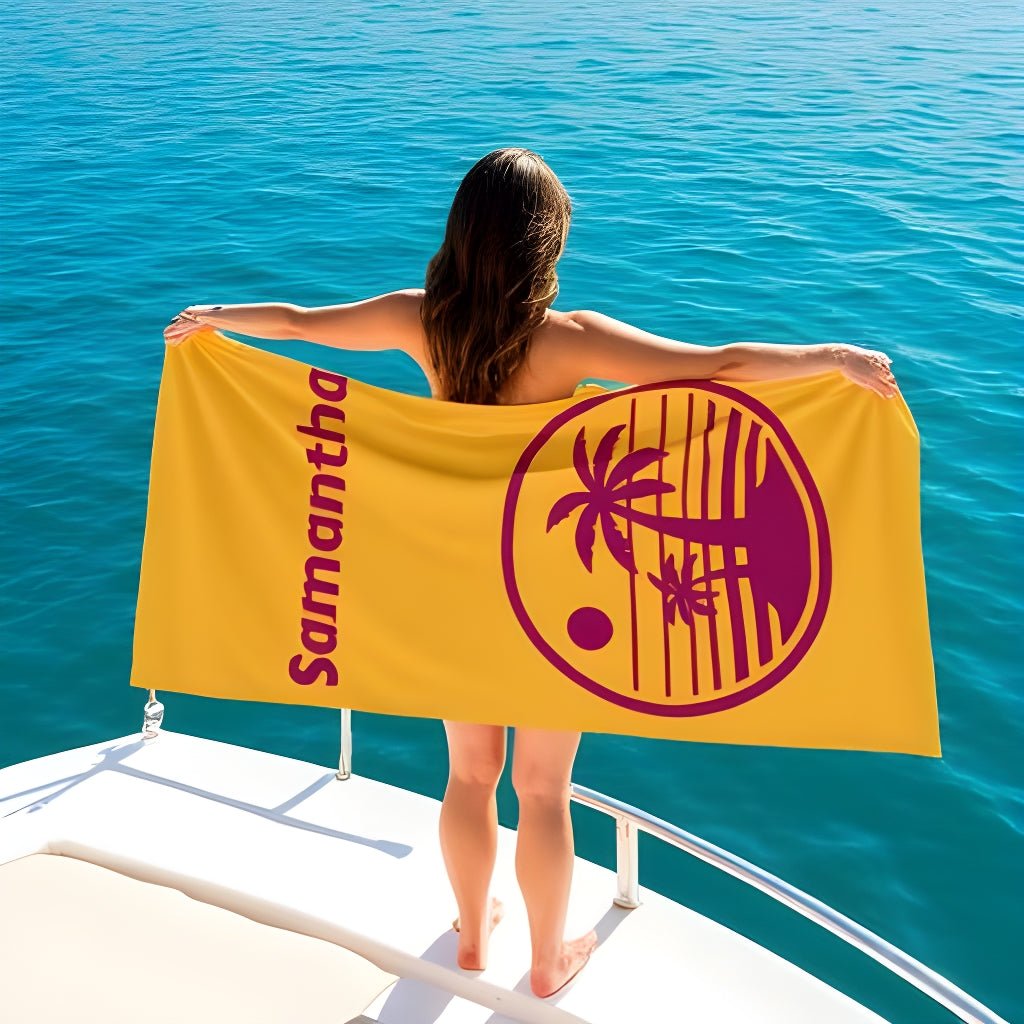 Sun Summer Beach Towel - Customizable Gift for Beach Lovers, Personalized Vacation Towel, Tropical Poolside Accessory, Holiday Towel Set - Vicky Garden