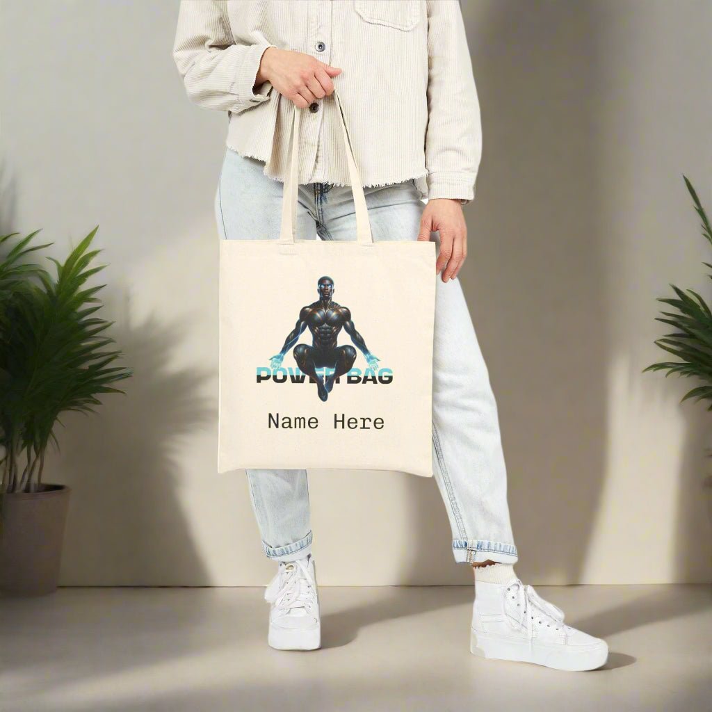 Superhero Powerbag Cotton Canvas Tote Bag - Personalized Name Custom Totebag, Customize Eco - Friendly Reusable Shopper Bag, Gift for Comic - Vicky Garden