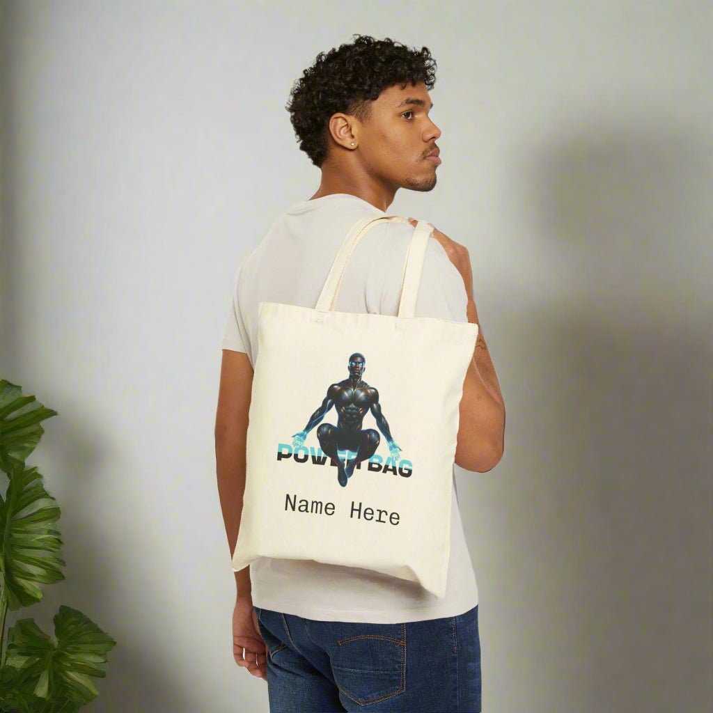 Superhero Powerbag Cotton Canvas Tote Bag - Personalized Name Custom Totebag, Customize Eco - Friendly Reusable Shopper Bag, Gift for Comic - Vicky Garden