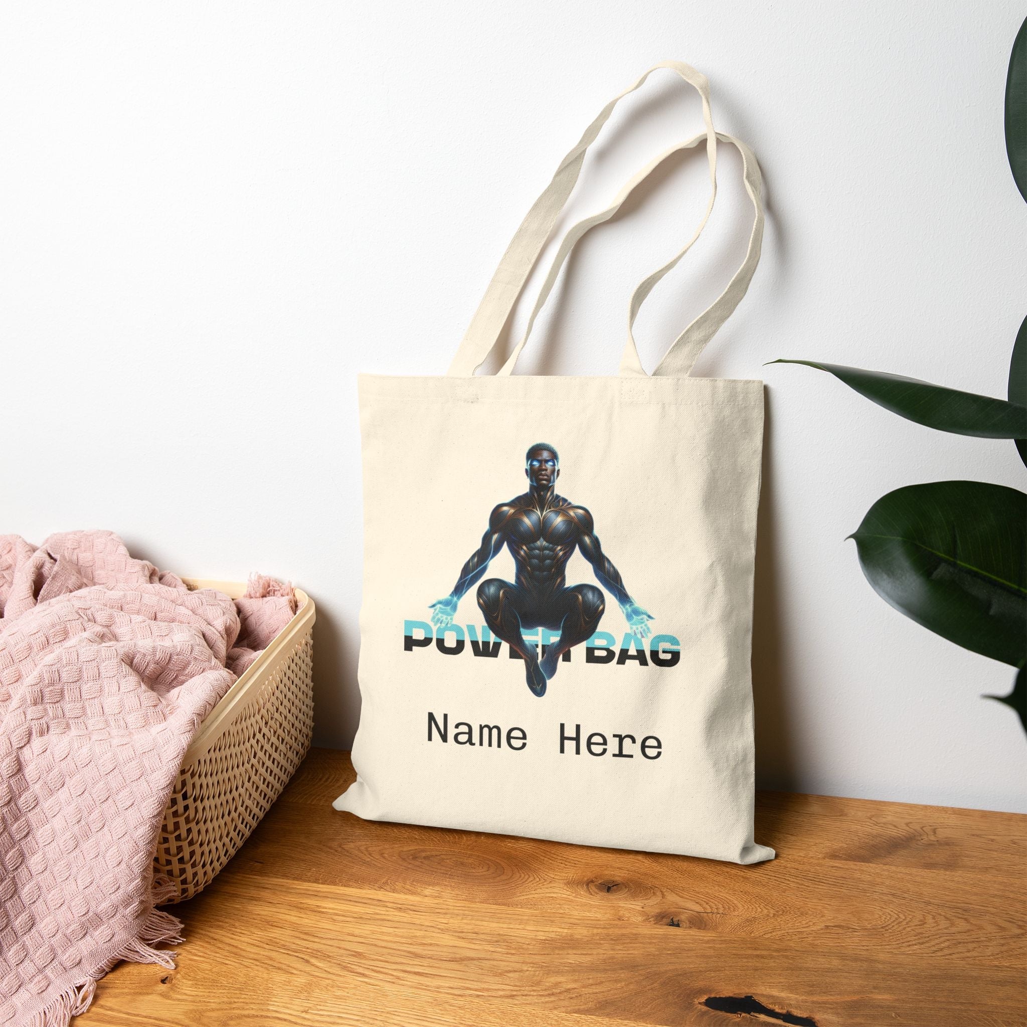 Superhero Powerbag Cotton Canvas Tote Bag - Personalized Name Custom Totebag, Customize Eco - Friendly Reusable Shopper Bag, Gift for Comic - Vicky Garden