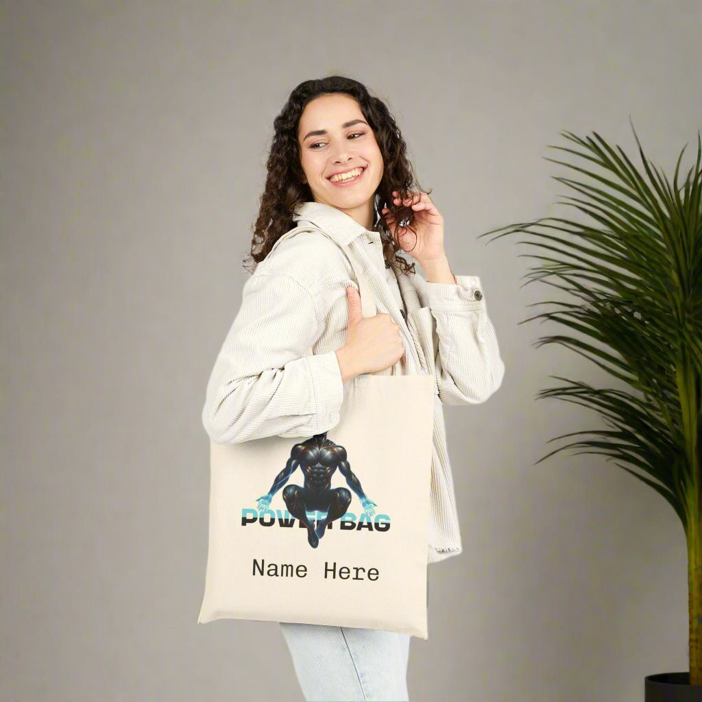 Superhero Powerbag Cotton Canvas Tote Bag - Personalized Name Custom Totebag, Customize Eco - Friendly Reusable Shopper Bag, Gift for Comic - Vicky Garden