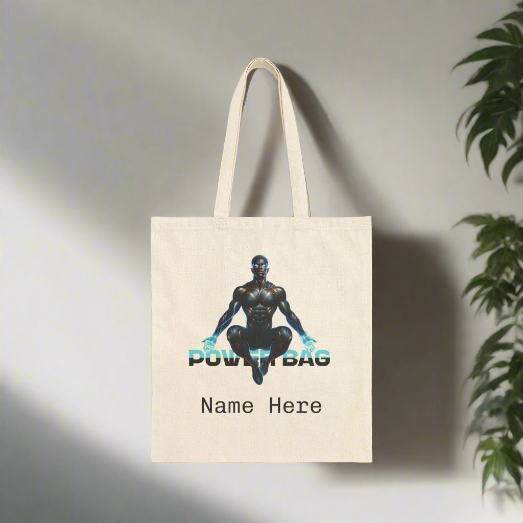Superhero Powerbag Cotton Canvas Tote Bag - Personalized Name Custom Totebag, Customize Eco - Friendly Reusable Shopper Bag, Gift for Comic - Vicky Garden