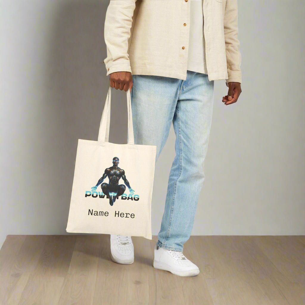 Superhero Powerbag Cotton Canvas Tote Bag - Personalized Name Custom Totebag, Customize Eco - Friendly Reusable Shopper Bag, Gift for Comic - Vicky Garden