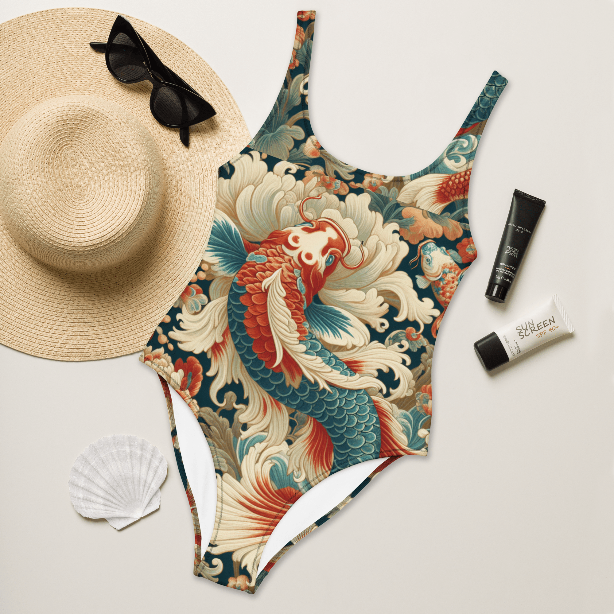Swimming Koi Pattern One - Piece Swimsuit - Vicky Garden