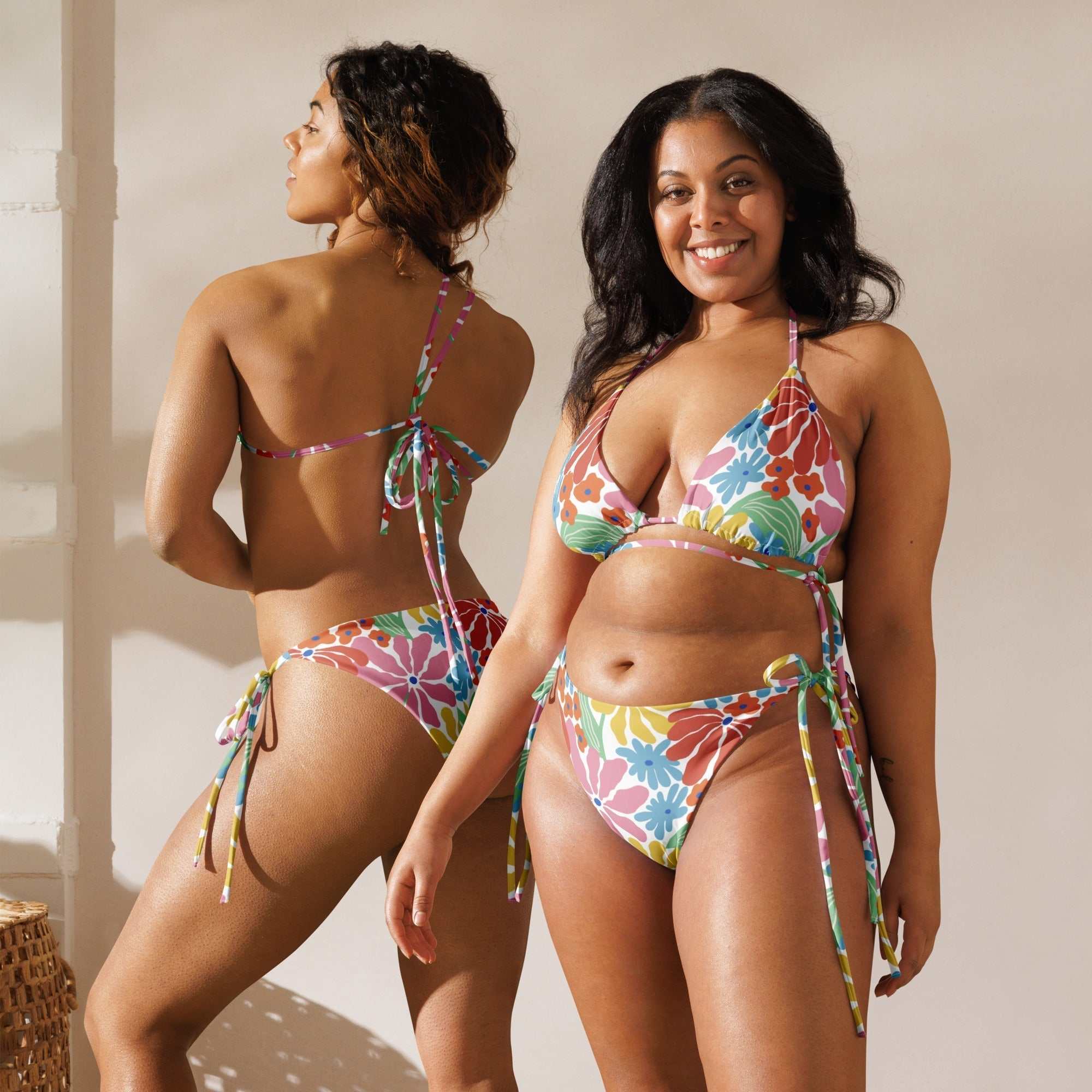 Tropical Floral String Bikini Set – Vibrant Two - Piece Swimsuit with UPF 50+ - Vicky Garden