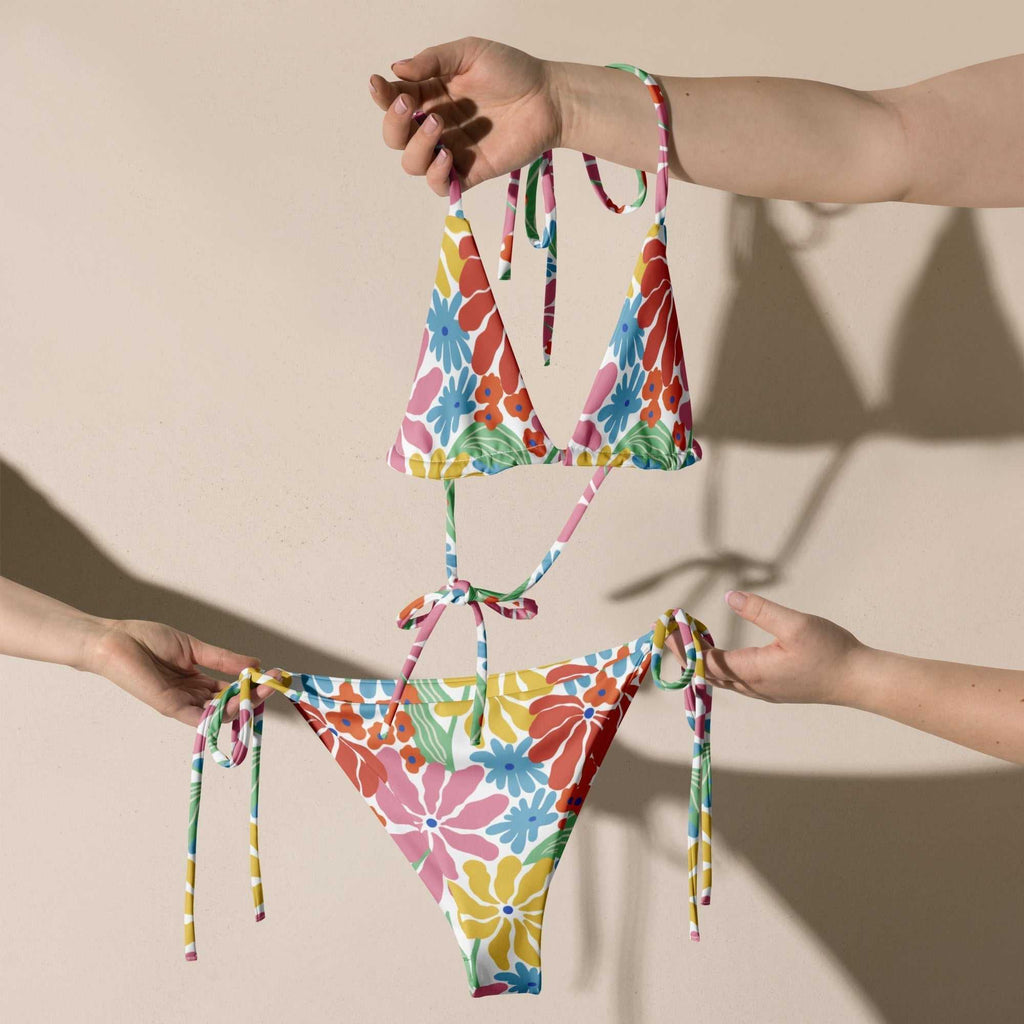 Tropical Floral String Bikini Set – Vibrant Two - Piece Swimsuit with UPF 50+ - Vicky Garden