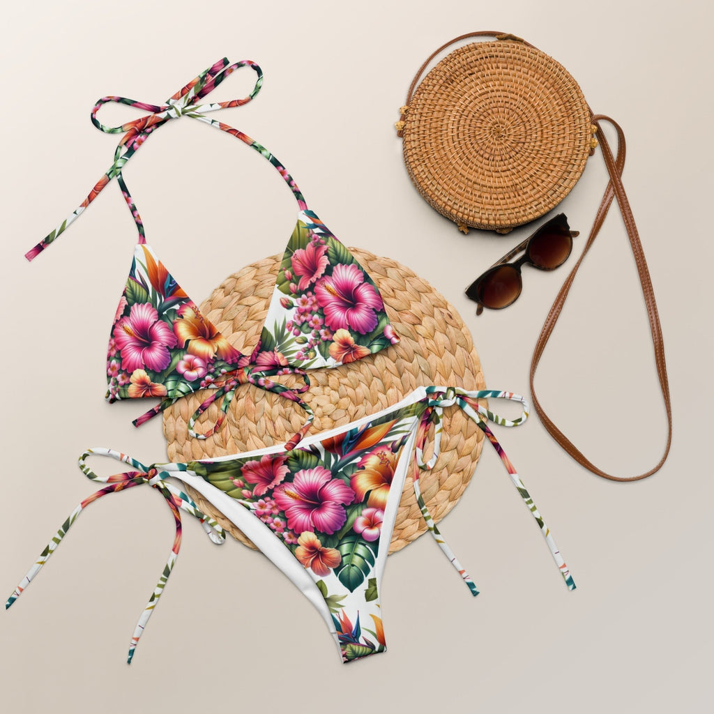 Tropical Hibiscus String Bikini Set – Vibrant Floral Two - Piece Swimsuit with UPF 50+ - Vicky Garden