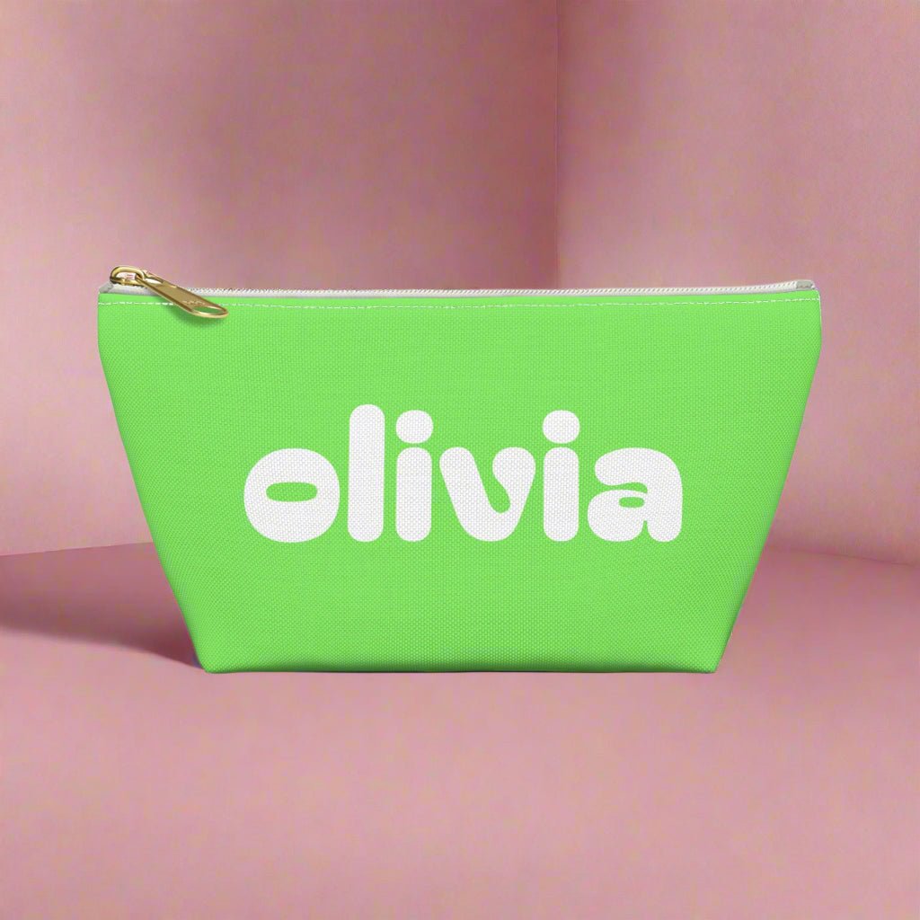 Tropical Vibe Accessory Pouch, Personalized Makeup Bag, Travel Organizing Pouch, Beach Lover Gift, Green Zip Clutch - Vicky Garden