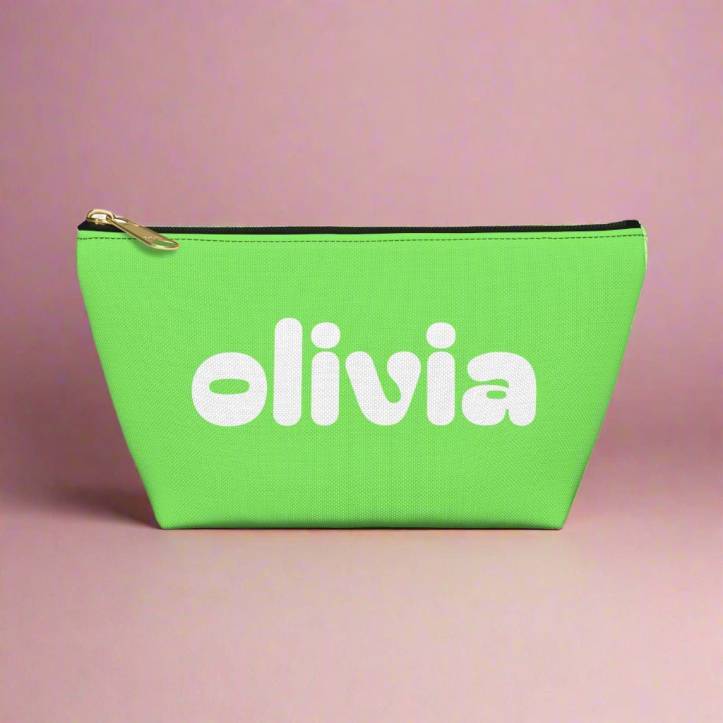 Tropical Vibe Accessory Pouch, Personalized Makeup Bag, Travel Organizing Pouch, Beach Lover Gift, Green Zip Clutch - Vicky Garden