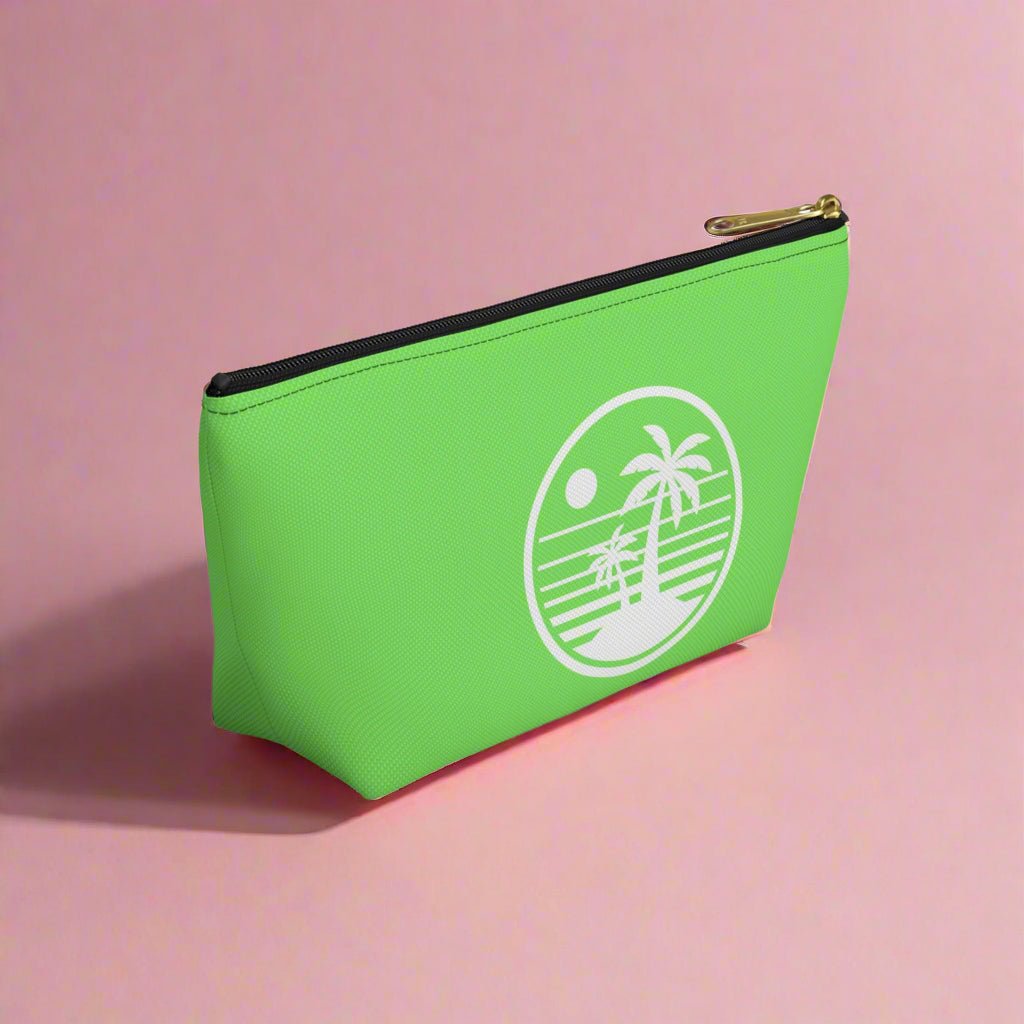 Tropical Vibe Accessory Pouch, Personalized Makeup Bag, Travel Organizing Pouch, Beach Lover Gift, Green Zip Clutch - Vicky Garden