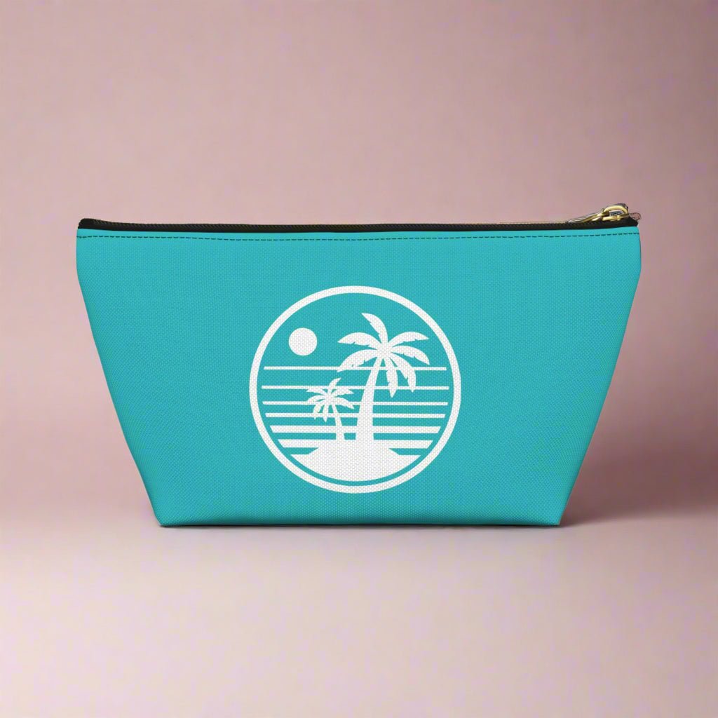 Tropical Vibe Accessory Pouch, Personalized Makeup Bag, Travel Organizing Pouch, Beach Lover Gift, Green Zip Clutch - Vicky Garden