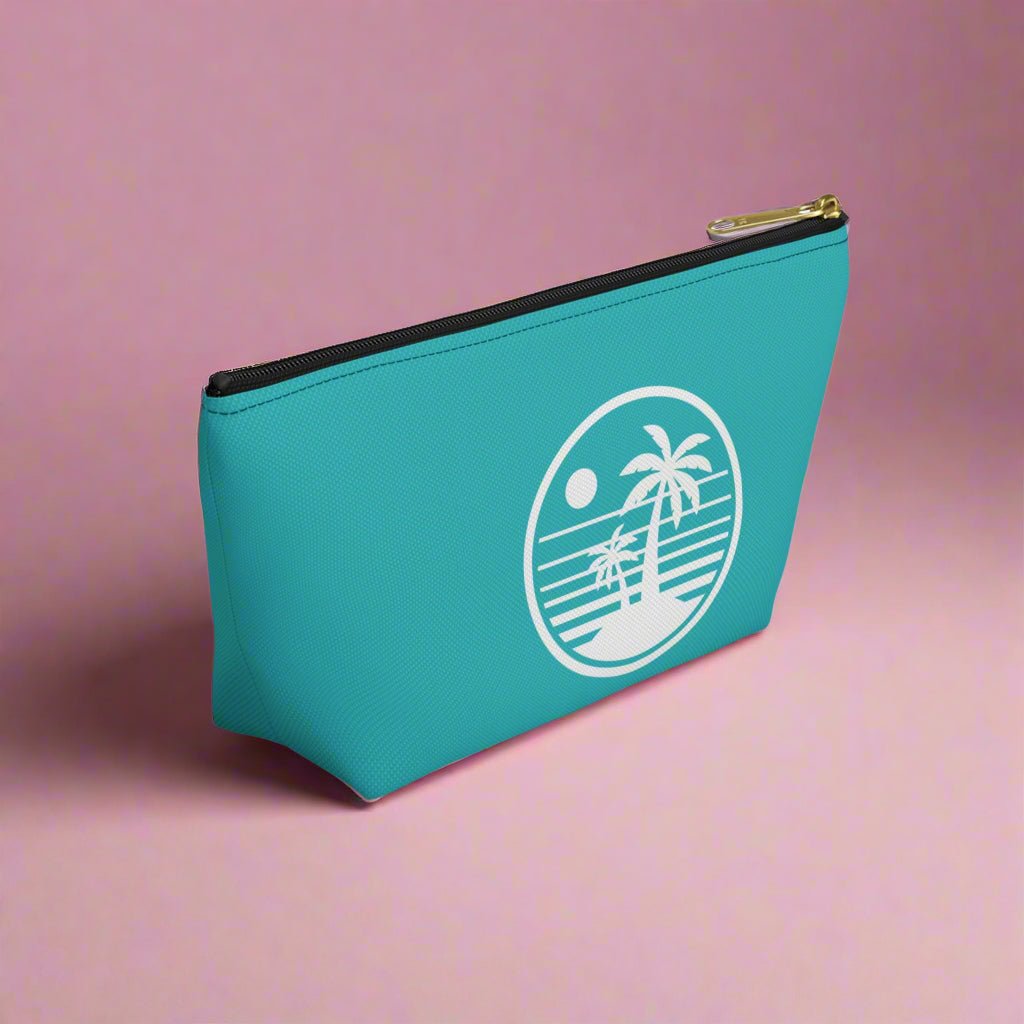 Tropical Vibe Accessory Pouch, Personalized Makeup Bag, Travel Organizing Pouch, Beach Lover Gift, Green Zip Clutch - Vicky Garden
