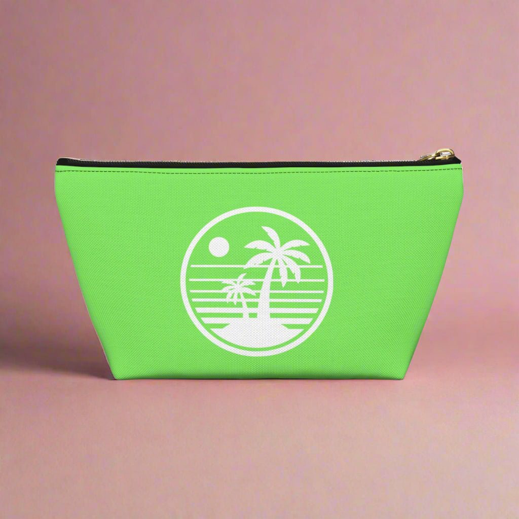 Tropical Vibe Accessory Pouch, Personalized Makeup Bag, Travel Organizing Pouch, Beach Lover Gift, Green Zip Clutch - Vicky Garden