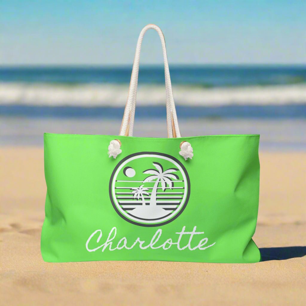 Tropical Weekender Bag, Customizable Gym Bag, Gifts for Her, Personalized Travel Tote, Neon Beach Bag, Vacation Essential - Vicky Garden