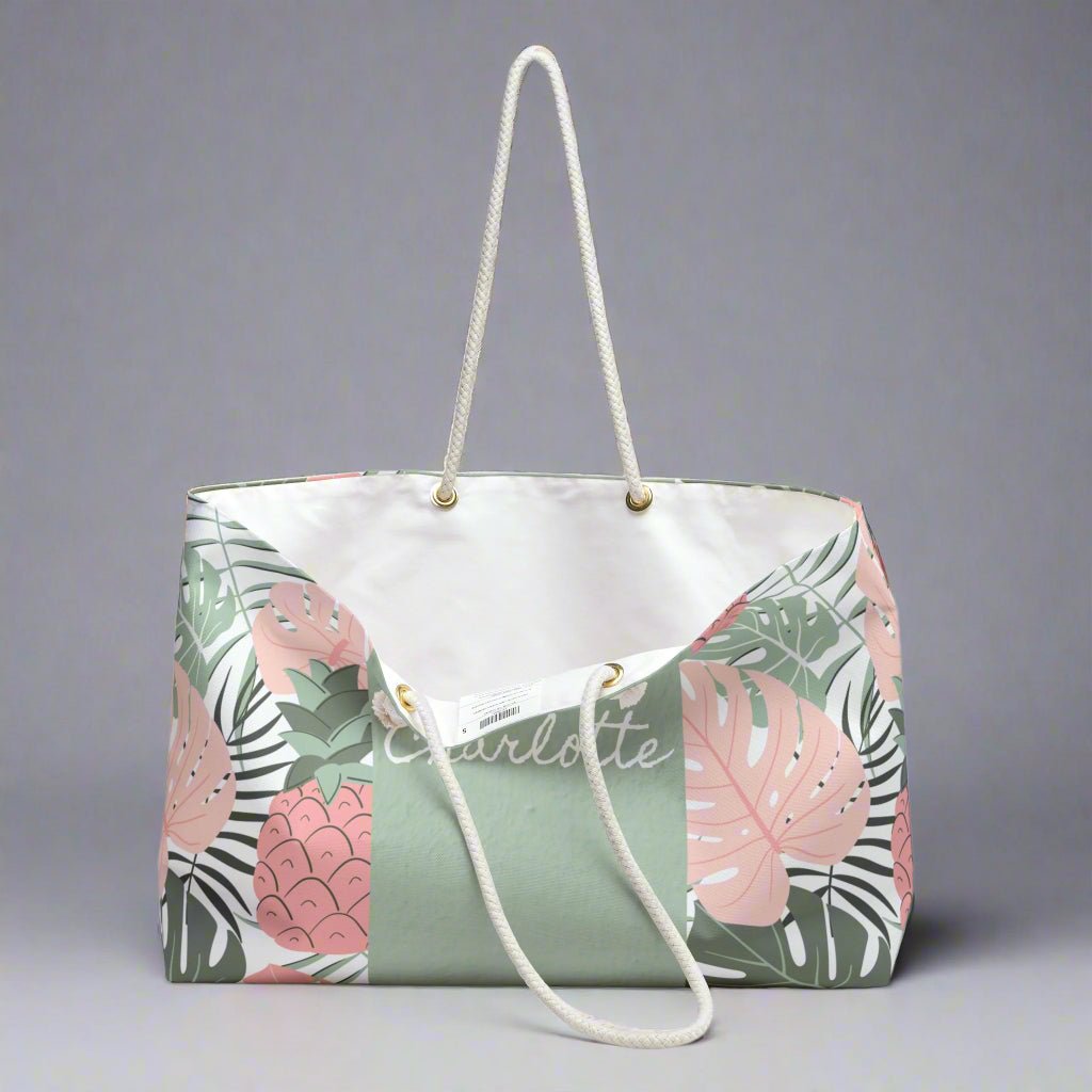 Tropical Weekender Bag, Personalized Travel Tote, Stylish Beach Bag, Customizable Gym Bag, Gifts for Her, Vacation Essential - Vicky Garden