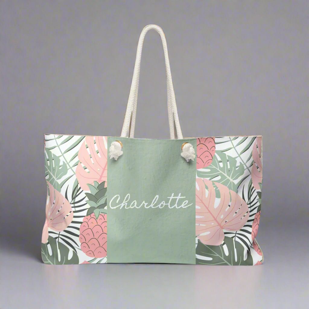 Tropical Weekender Bag, Personalized Travel Tote, Stylish Beach Bag, Customizable Gym Bag, Gifts for Her, Vacation Essential - Vicky Garden