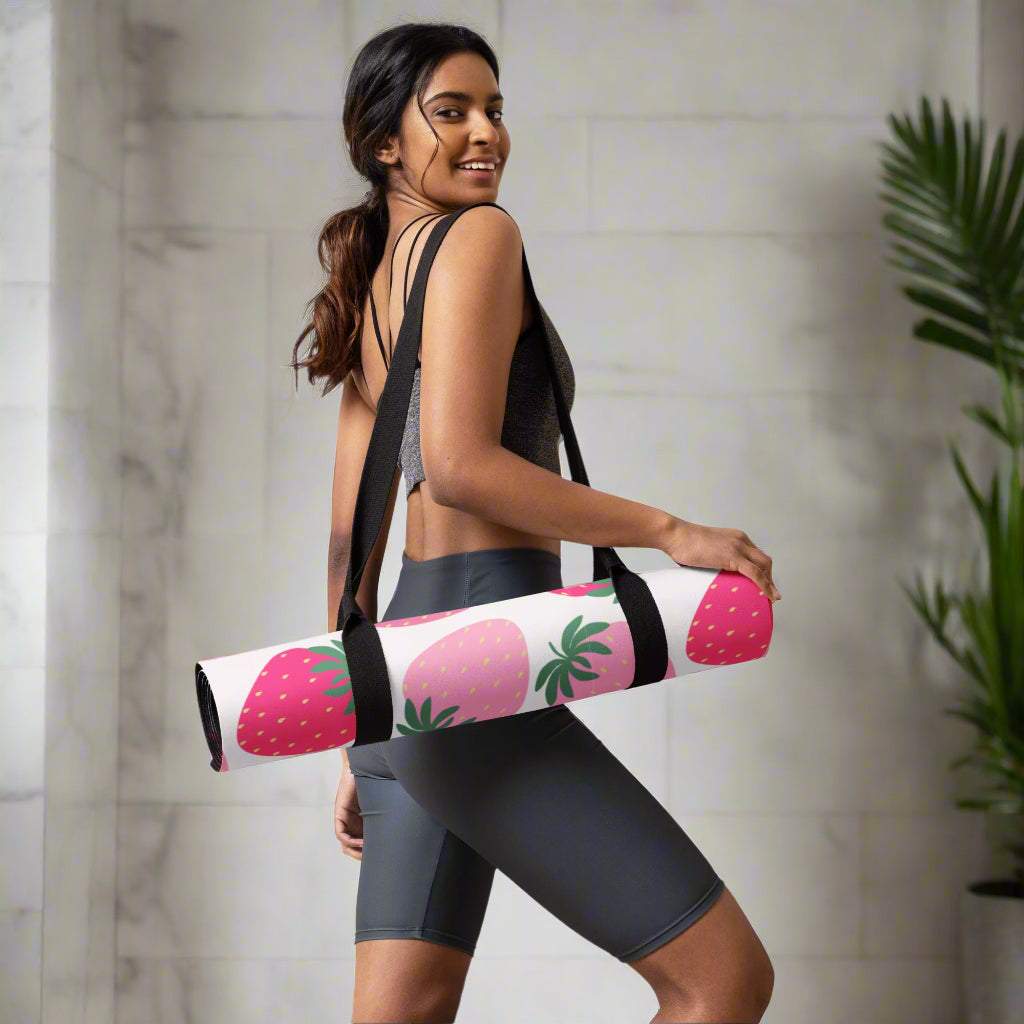 Yoga mat - Strawberry Print Comfort & Stability with Anti - Slip Design - Vicky Garden