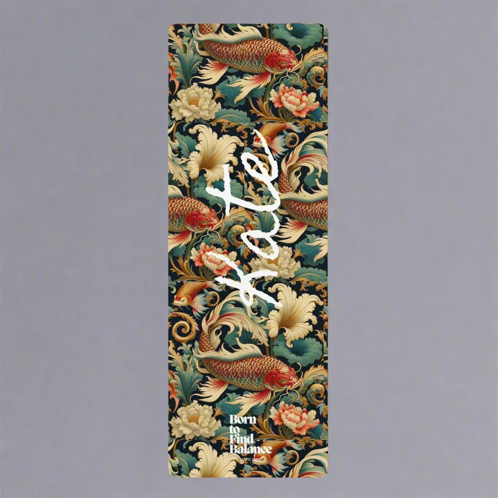 Yoga Pilates Mat Personalization - Swimming Koi Fish Pattern with Customizable Name - Vicky Garden