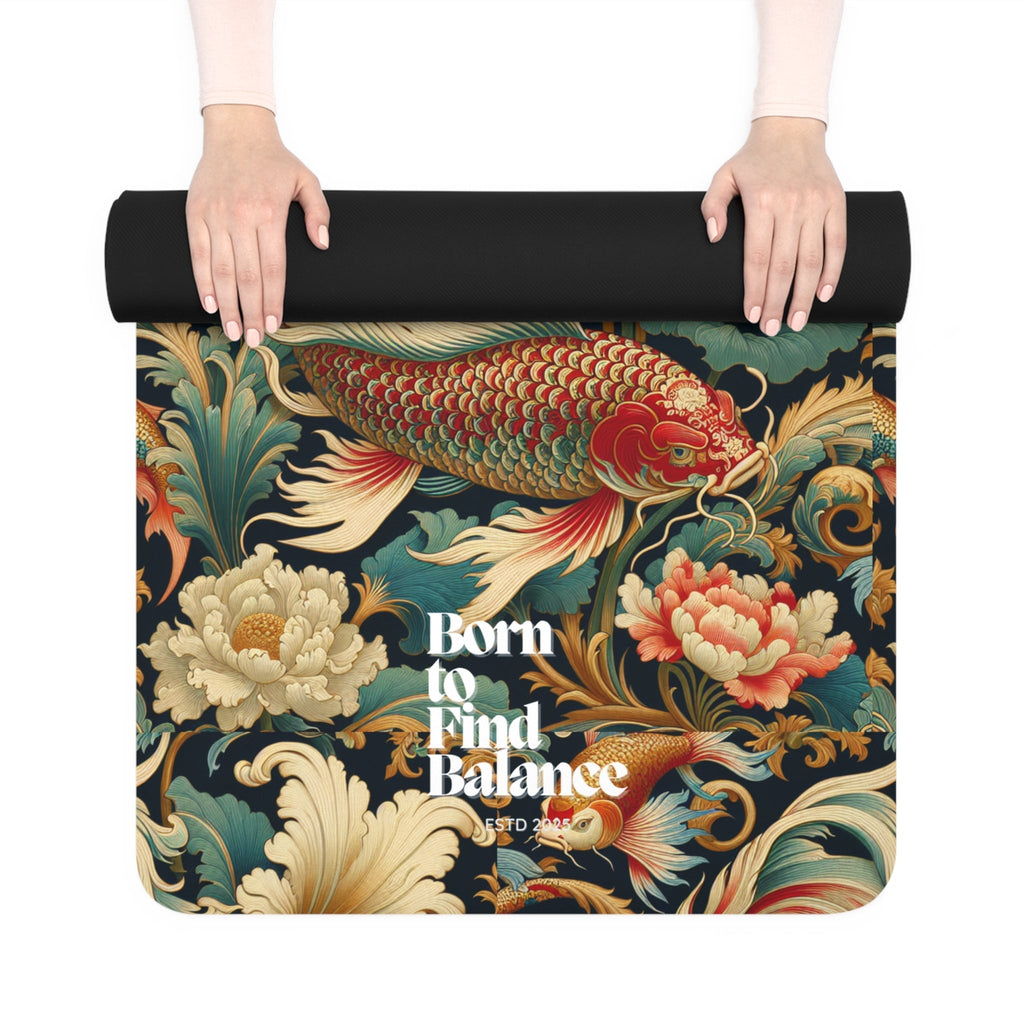 Yoga Pilates Mat Personalization - Swimming Koi Fish Pattern with Customizable Name - Vicky Garden