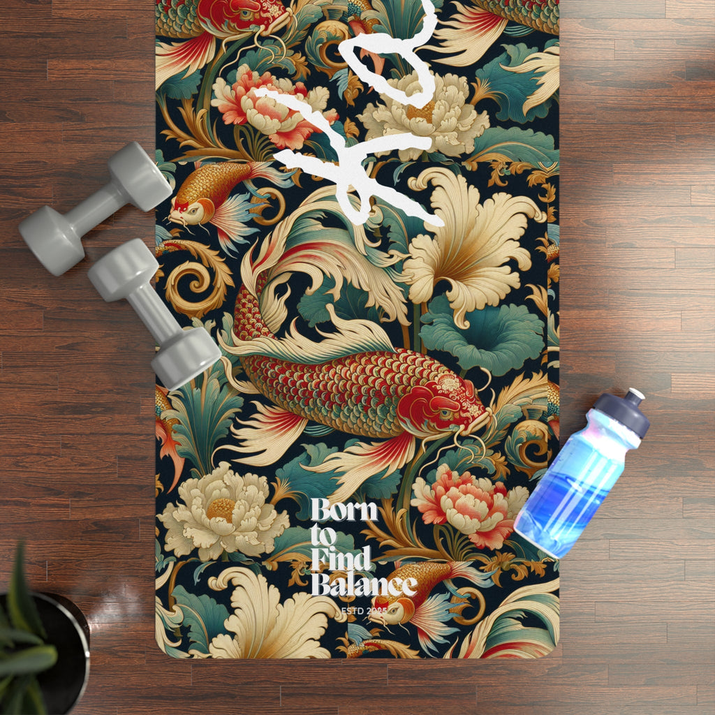Yoga Pilates Mat Personalization - Swimming Koi Fish Pattern with Customizable Name - Vicky Garden