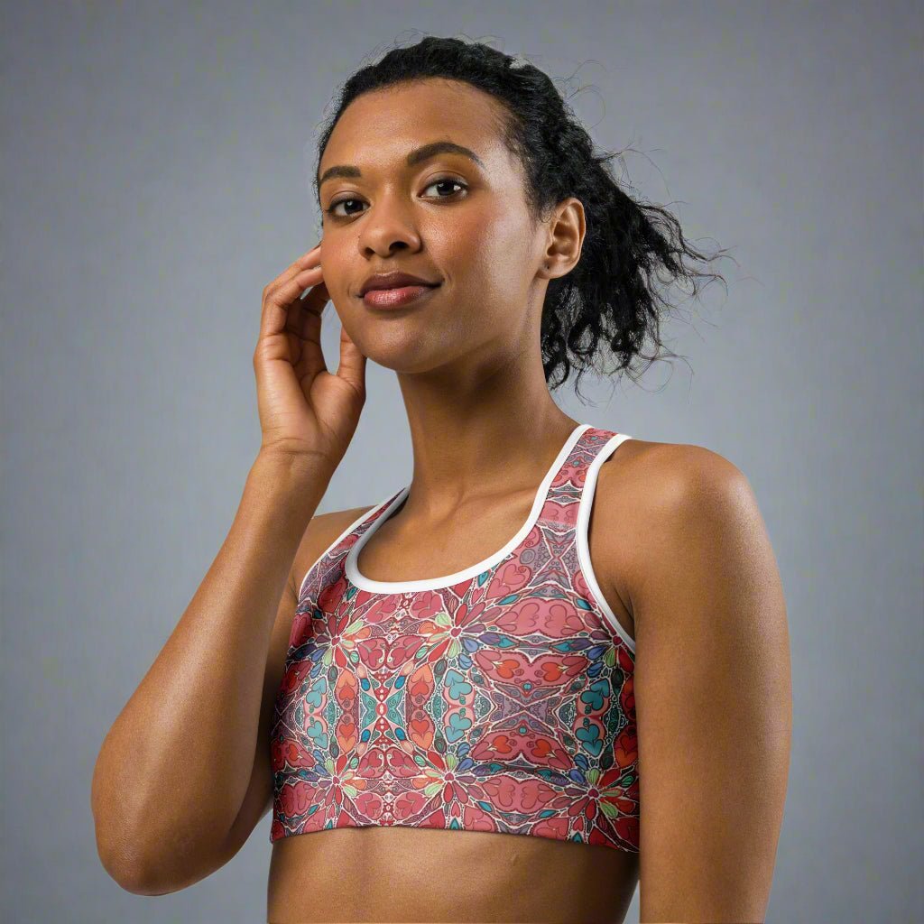 Yoga Sports Bra - Moisture - Wicking and Supportive Design Floral Pattern - Vicky Garden