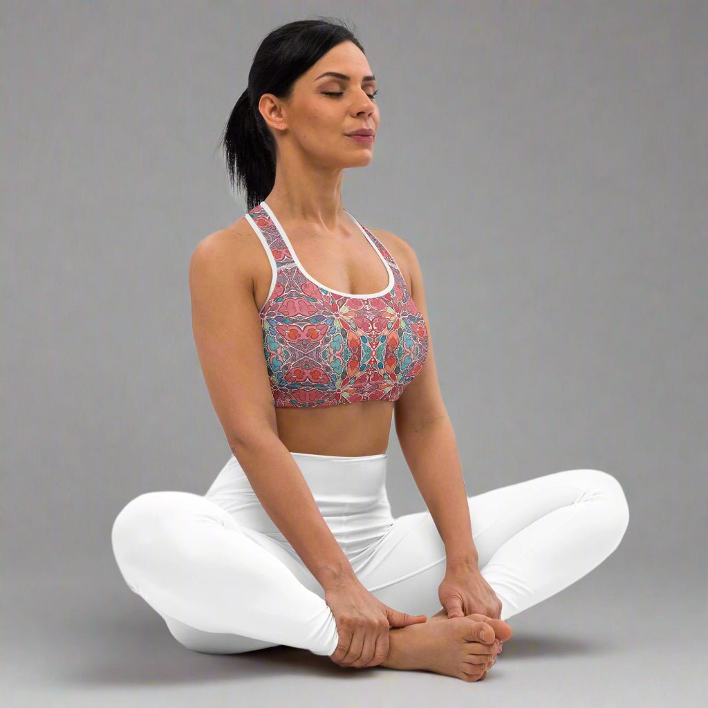 Yoga Sports Bra - Moisture - Wicking and Supportive Design Floral Pattern - Vicky Garden